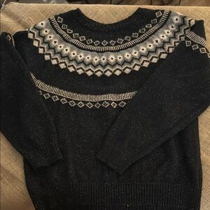 Weatherproof Black and Gray Crewneck Sweater with Nordic Design